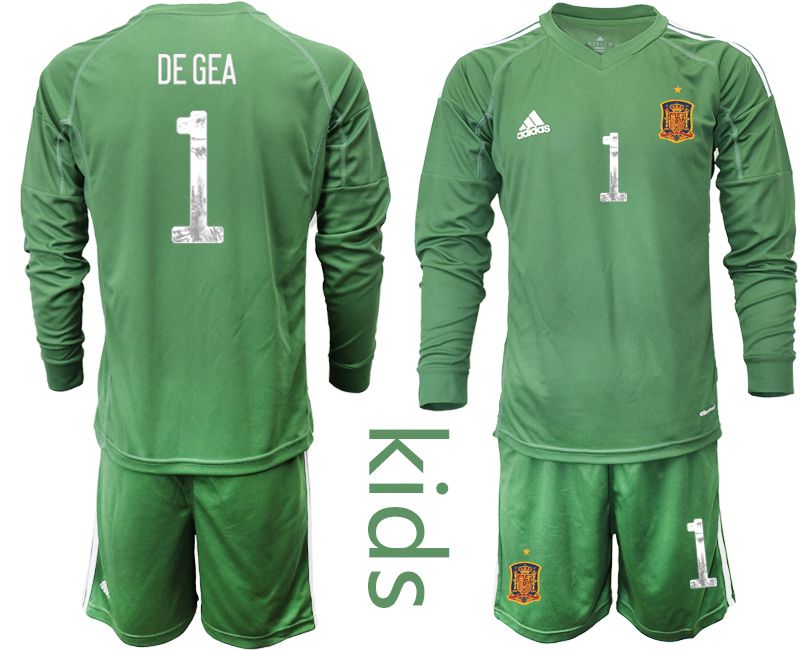 Youth 2021 World Cup National Spain army green long sleeve goalkeeper #1 Soccer Jerseys->spain jersey->Soccer Country Jersey